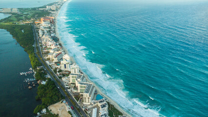 aerial view of beach at cancun mexico tropical