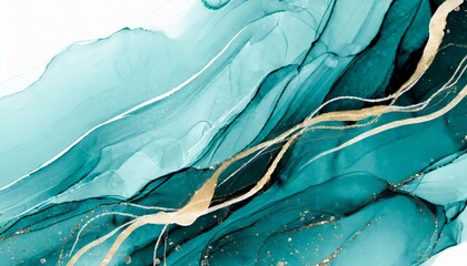 teal abstract alcohol ink background with watercolour brush stroke monochrome bright kintsugi gold creative hand painted art contrast wallpaper gtraphic for wall picture book cover or brochure