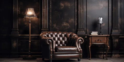 Foto op Aluminium masculine brutal interior in dark colors with brown leather furniture © Svetlana