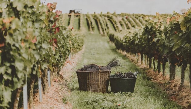 aesthetic image of harvest in a french vineyard