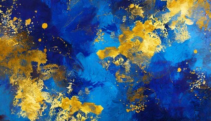 Fototapeta na wymiar abstract art background dominated by deep blue and gold paint tones