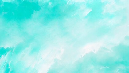 Fototapeta na wymiar blue turquoise teal mint cyan white abstract watercolor colorful art background light pastel brush splash daub stain grunge like a dramatic sky with clouds or snow storm cold wind frost winter