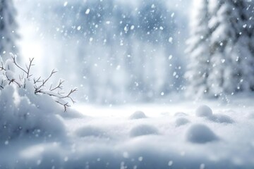 A white snow scene with snow falling blurred background