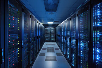 Fototapeta premium Illuminated Servers in a Modern Data Center