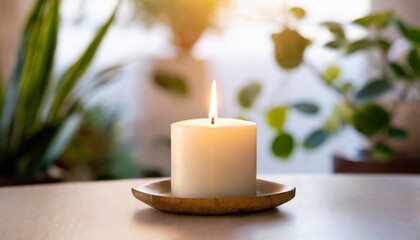 Obraz na płótnie Canvas serene meditation and wellness calm candle with plants and soft light yoga