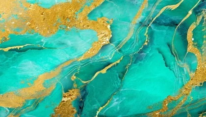 Fototapeten abstract marble textured background fluid art modern wallpaper marbe gold and turquoise surface ai © Art_me2541