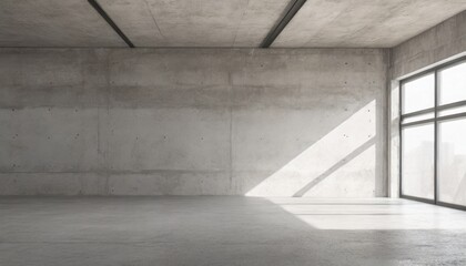 abstract large empty modern concrete room with sunlight from ceiling opening and rough floor...