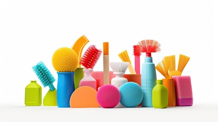 household cleaning products, cleaning brushes - obrazy, fototapety, plakaty