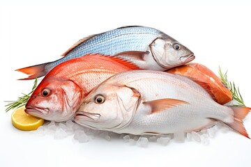 Fresh frozen fish with rosemary and lemon - obrazy, fototapety, plakaty