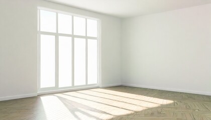 Fototapeta premium empty bright room with sunlight coming through window 3d rendering
