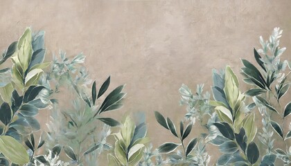 photo wallpapers for walls beautiful leaves on a beige background a mural for a room painted grass