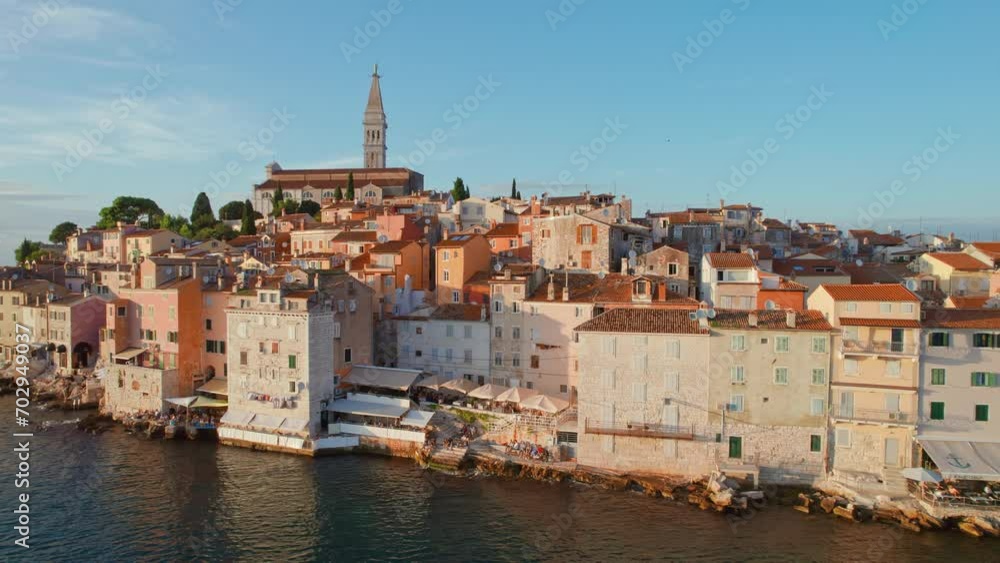 Wall mural aerial view of the rovinj old town at sunset, adriatic sea, istria, croatia