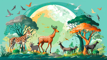 Fototapeta na wymiar Tropical jungle landscape with river and birds. Vector illustration.