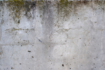 Concrete wall background texture detail with holes and moss