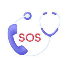3D Doctor on call icon. SOS icon. First aid medicine and emergency call to hospital. Emergency call, medicine.