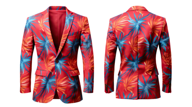 Vibrant suit with motley pattern, mock up set, cut out