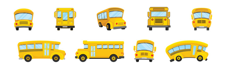 Yellow School Bus as Road City Traffic Vector Set