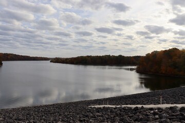 The calm lake on a autumn day.
