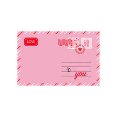 Valentine's day envelopes and cards in red and pink color flat style. Vector graphics