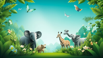 Safari animals - illustration for the children - obrazy, fototapety, plakaty