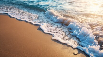 Beautiful sandy beach and ocean wave at sunset, Summer seascape background.