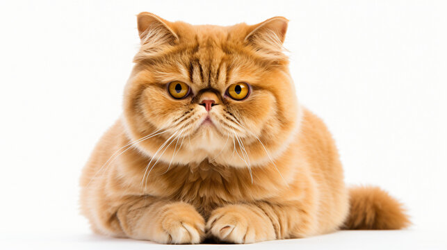A Exotic Shorthair Cat sitting photo white background