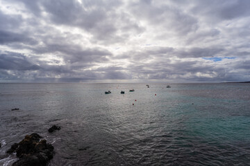 Rocky shore of Punta Mujeres bay. Lanzarote, Canary Islands. Spain.