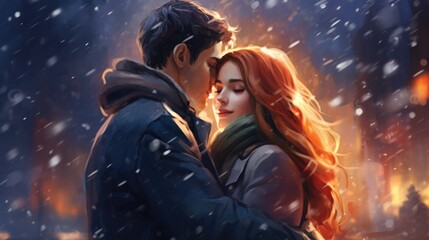 Happy loving couple spending time together, winter lovestory