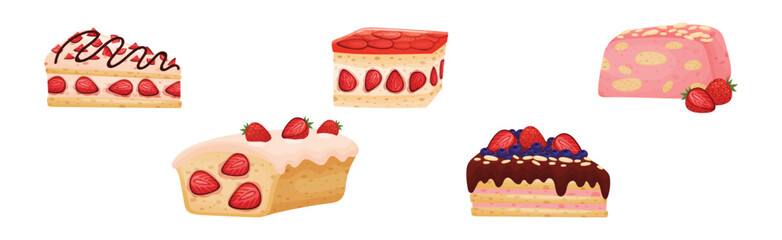 Strawberry Confectionery and Desserts with Cream Vector Set