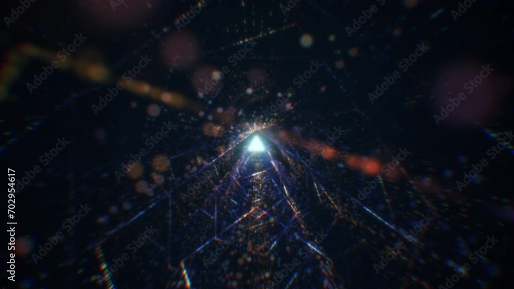 Poster abstract digital tunnel into virtual space consisting of a bright stream of particles
