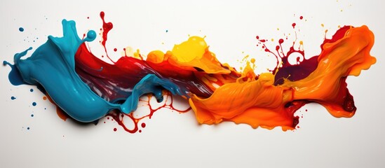 Top view of an oil paint spill on a white background - obrazy, fototapety, plakaty