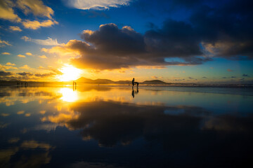 The evening's Famara Beach (Playa de Famara) -  popular surfing beach in Lanzarote. Canary Islands. Spain. © Sergey Kohl
