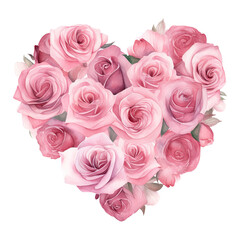 Heart made of pink roses. AI generated image