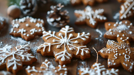 Obraz na płótnie Canvas Handcrafted Gingerbread Snowflakes and Christmas Cookies Decoration