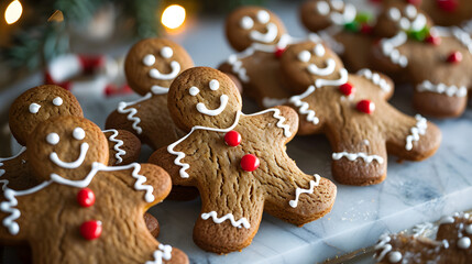 Smiling Gingerbread Cookies with Festive Decorations