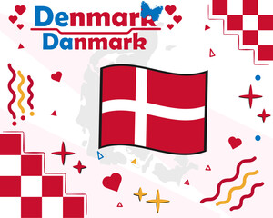 Vector illustration of Denmark, with national and folk symbols