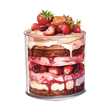 Watercolor painting of a dessert in a jar. AI generated image