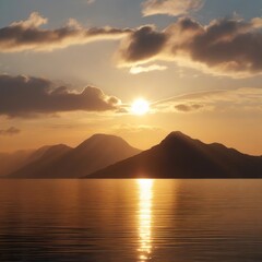 sunset over the lake; beautiful view of nature