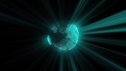 Blue particle Earth. Computer generated 3d render