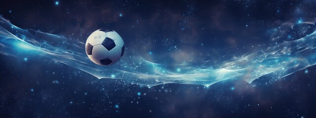 football theme poster with empty space for text on a dark blue background with stars. concept sport, football, ball, competition, league