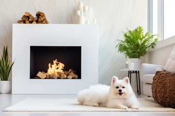 Cute dog lying on a floor at home