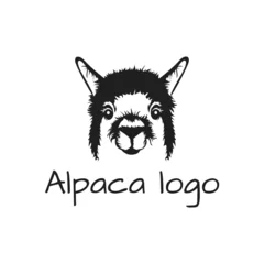 Foto auf Alu-Dibond Vector black and white illustration of a alpaca in minimalist style. Can be used for logo and print on any background © irihaha
