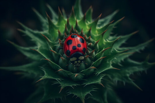 ladybug on a flower. Spring nature. Neural network AI generated art