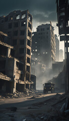Dystopian Wasteland Post-Apocalyptic City Ruins generative ai