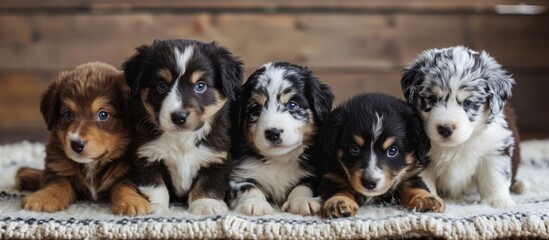 Australian Shepherd Puppies in Toy and Mini sizes - obrazy, fototapety, plakaty