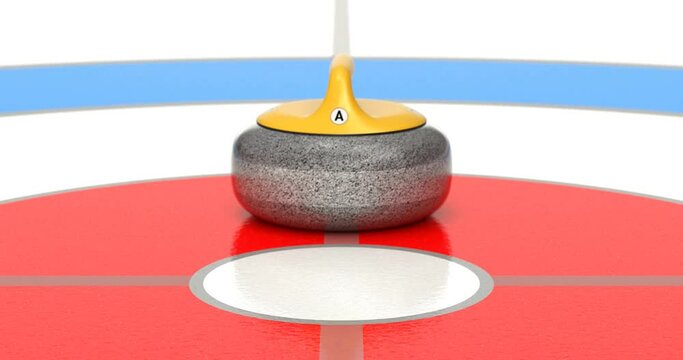 Curling granite stone sliding on ice sheet animation - 3D animation