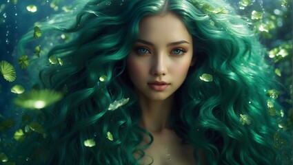 Hübsche grüne Meerjungfrau - obrazy, fototapety, plakaty