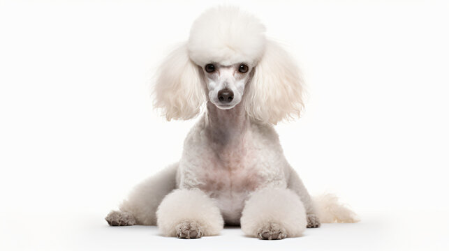A Poodle dog sitting photo white background