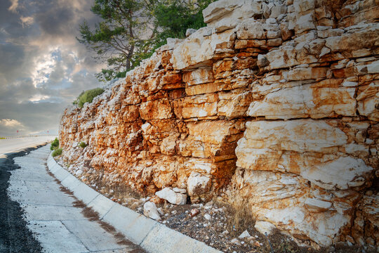 Interesting rock formation on Finike Kaş coastal road in the Mediterranean