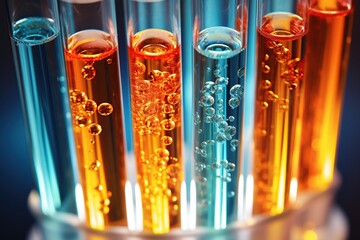 Laboratory test tubes with colorful liquid in chemical lab - obrazy, fototapety, plakaty